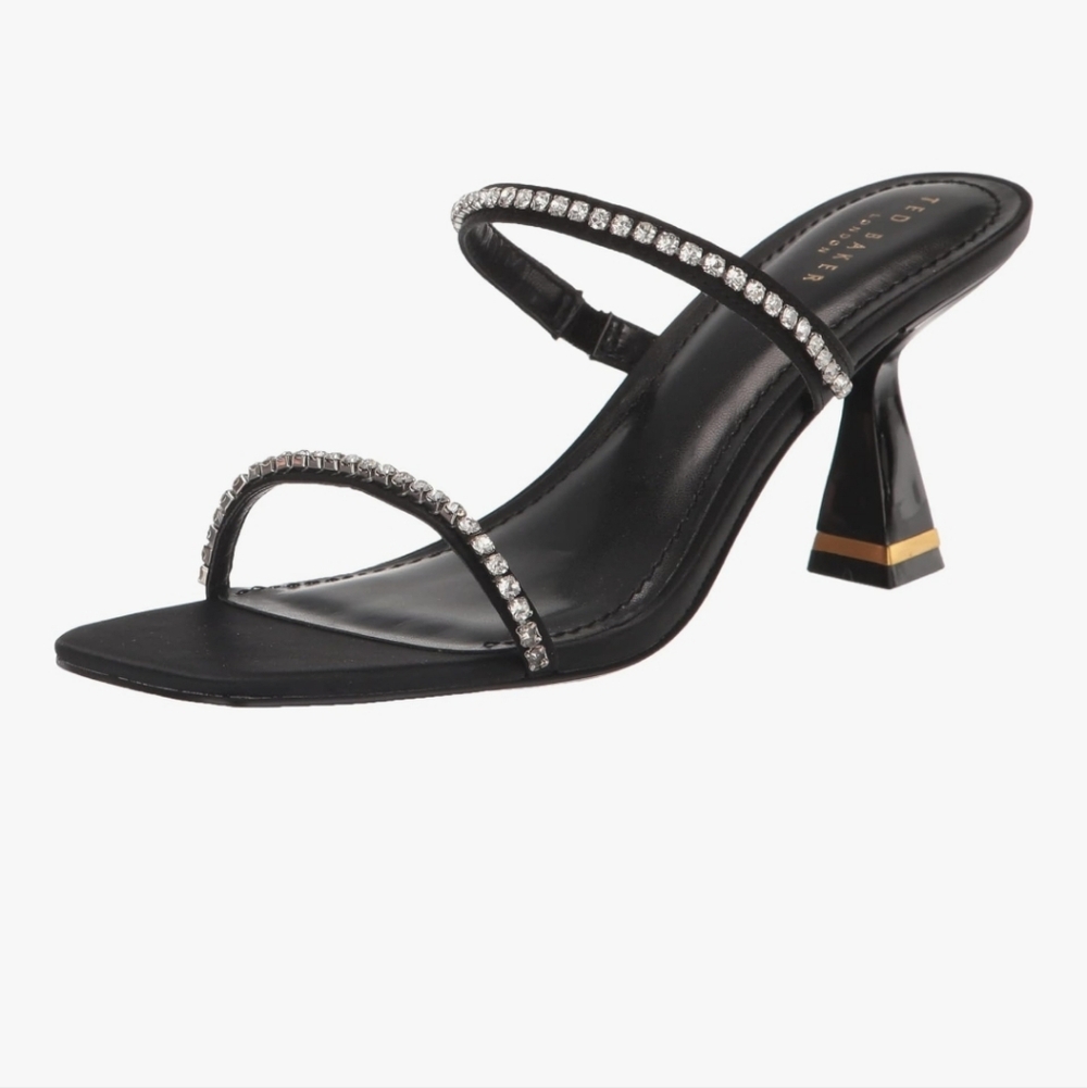 Ted Baker RINITA Diamante Satin Black Mule Heeled Sandal Size EU 39 (8.5) - Picture 3 of 15